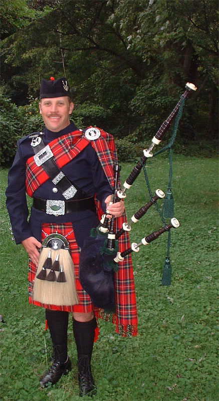 Professional bagpiper Paul Cora